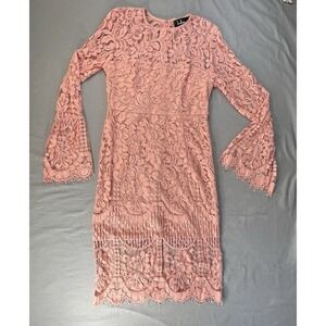 Lulus Elegant Romantic Blush Pink Lace Long Sleeve Midi Dress Women's Medium